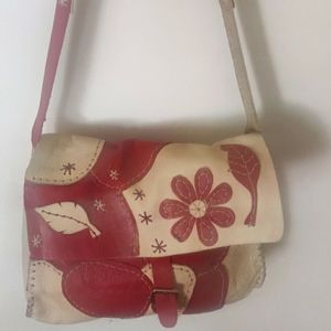 Boho Hobo Bag Raw Leather Flower Child